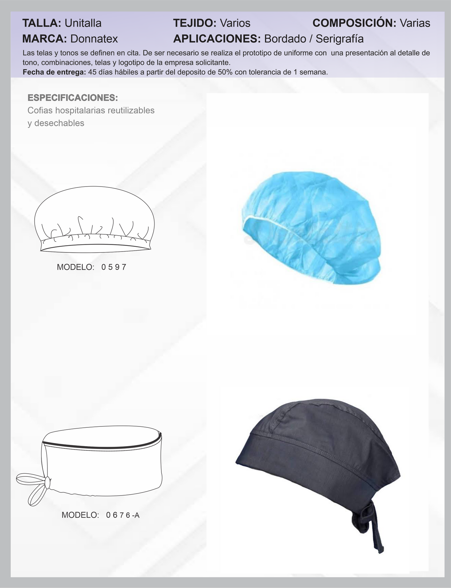 Cofias Hospitalarias Reutilizables y Desechables