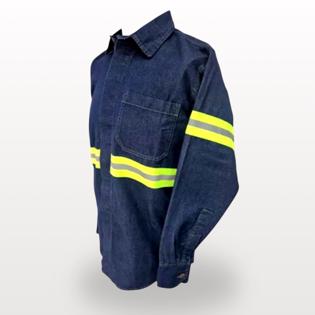 Camisa mezclilla 8.2 Oz 100 % Algodón botón Oculto Reflectante