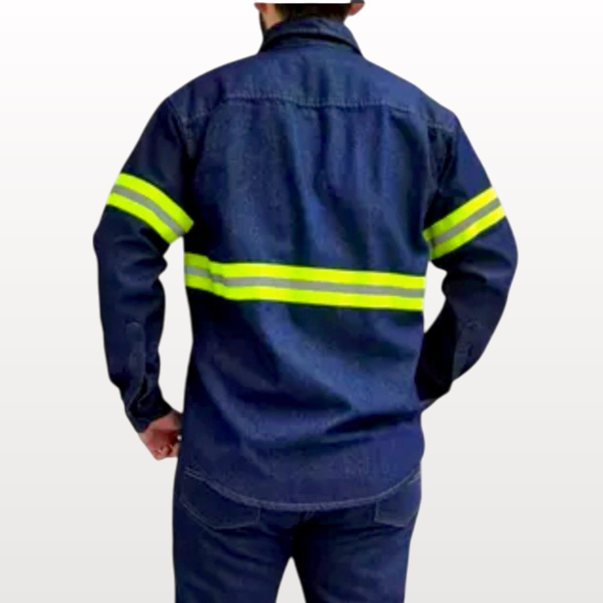 Camisa mezclilla 8.2 Oz 100 % Algodón botón Oculto Reflectante