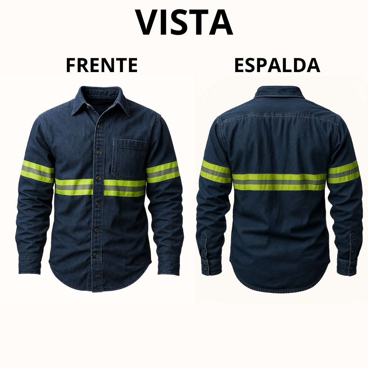 Camisa Mezclilla Diamante 80% Algodon 20% poliester, con Cinta Reflejante