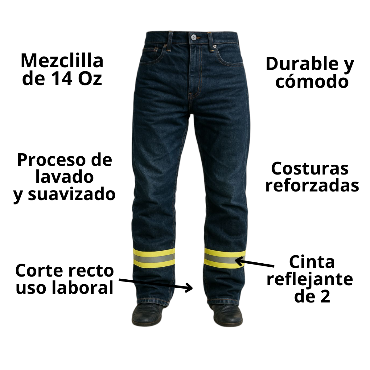 Pantalon Mezclilla 14 Oz Uso Industrial Con Reflejante