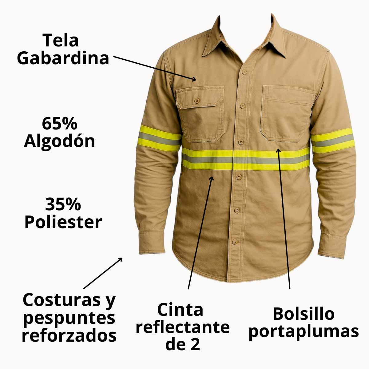 Camisa de Gabardina, Uso Rudo, Cinta Reflejante.