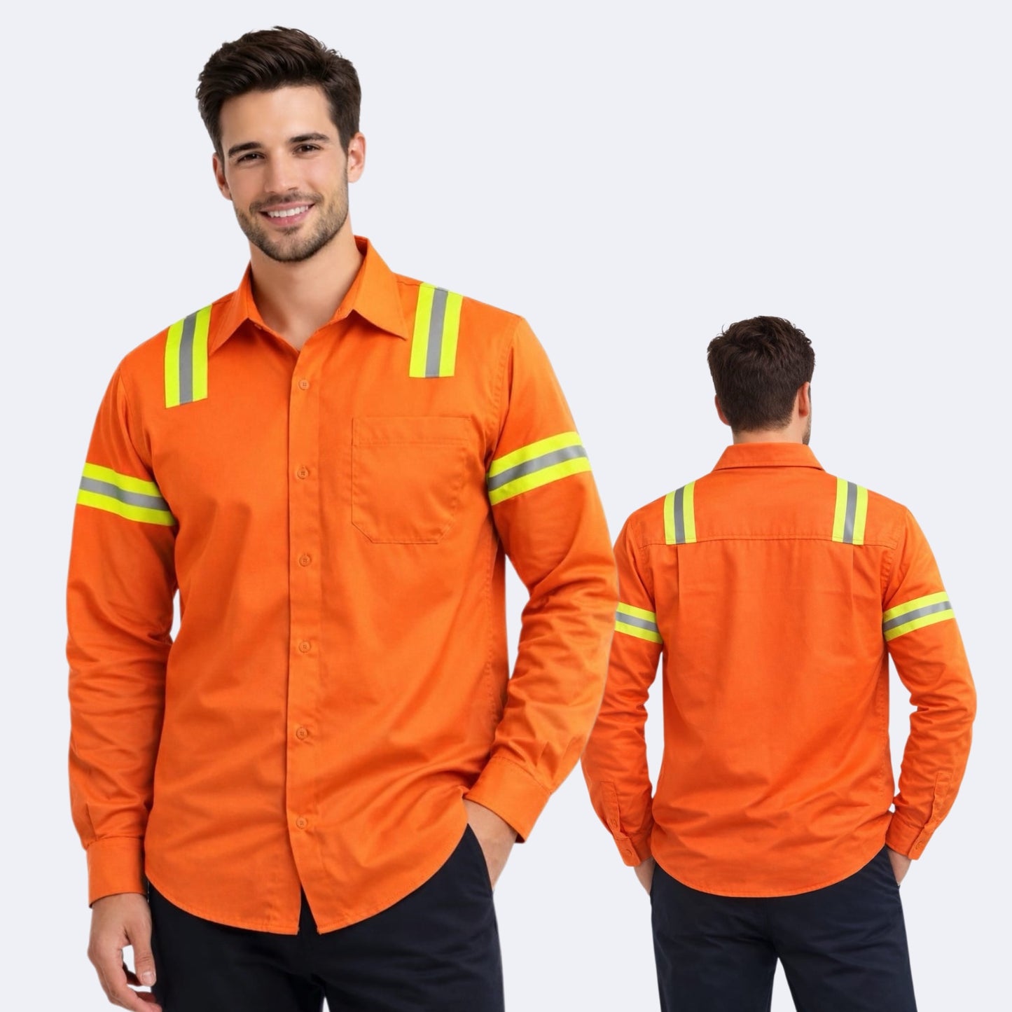 Camisa gabardina alta visibilidad varios colores cinta reflejante