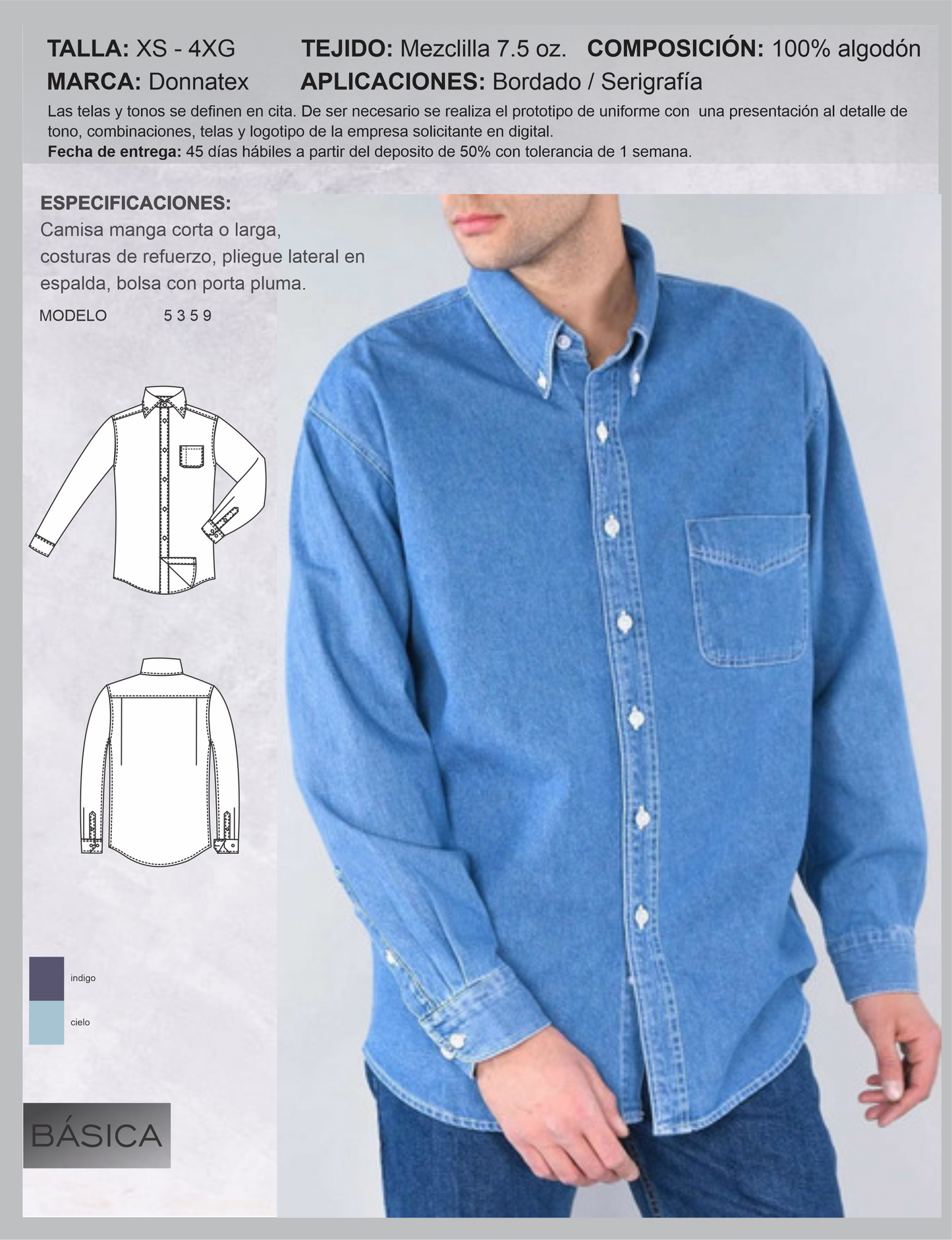 Camisa de mezclilla 7.5oz