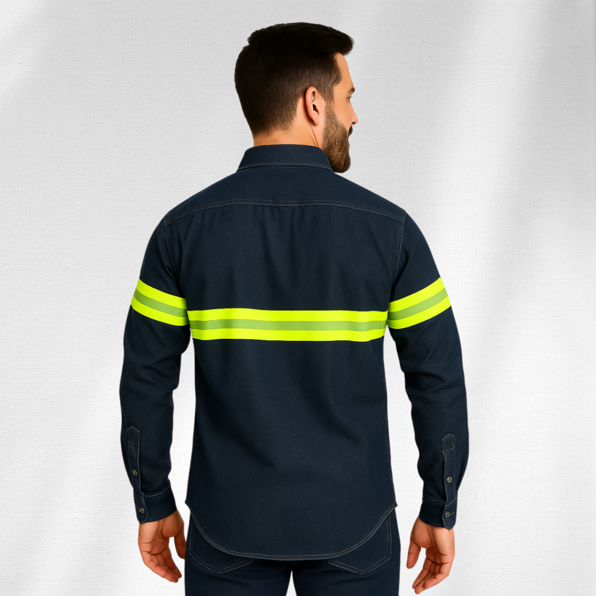 Camisa Mezclilla 8.2 Oz 100% Algodón Cinta Reflejante Amarilla (precio sin IVA)