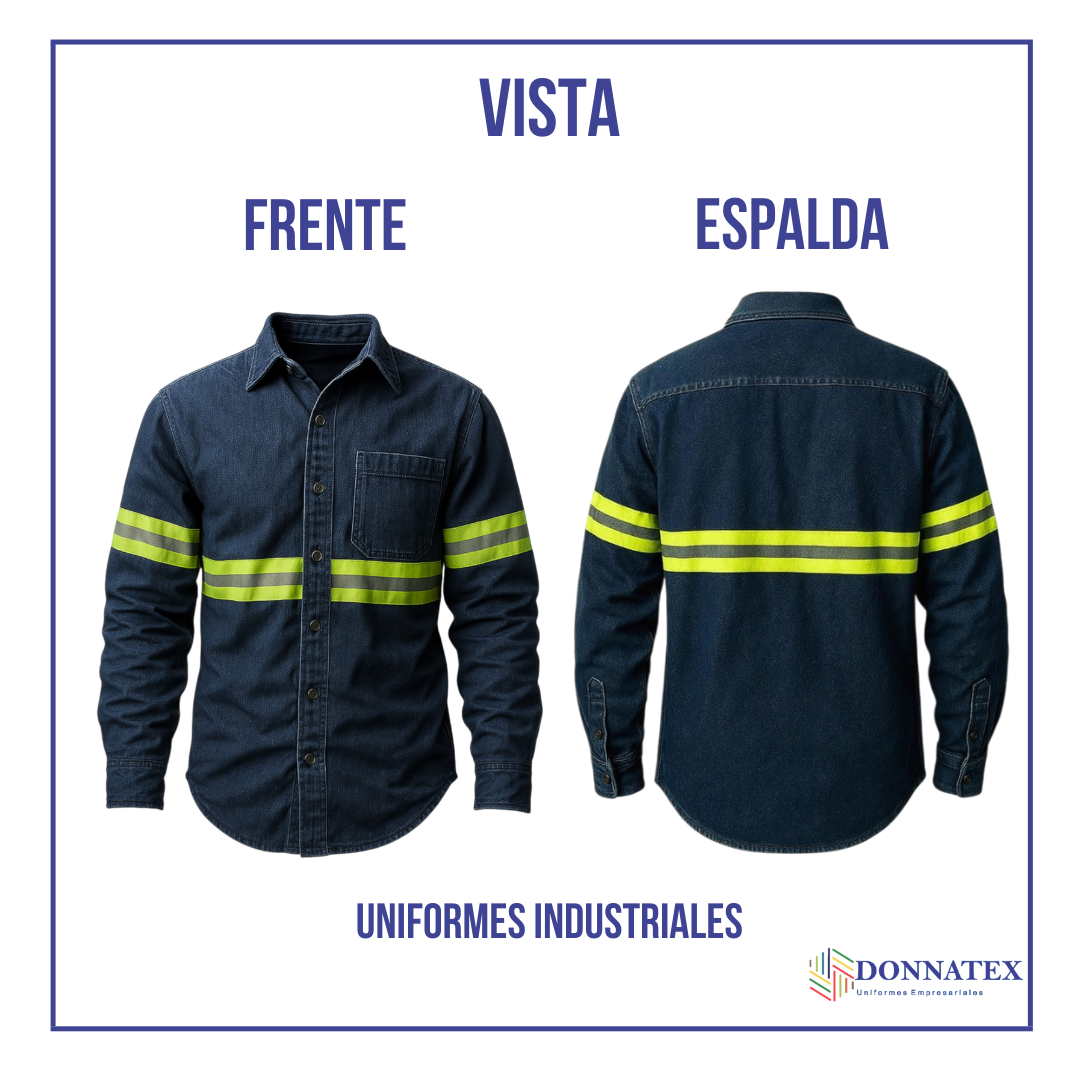 Camisa Mezclilla 8.2 Oz 100% Algodón Cinta Reflejante Amarilla (precio sin IVA)