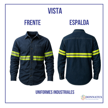 Camisa Mezclilla 8.2 Oz 100% Algodón Cinta Reflejante Amarilla (precio sin IVA)