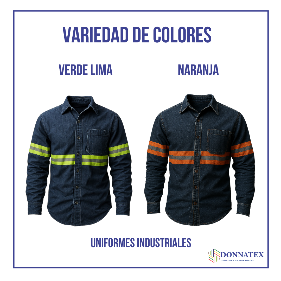 Camisa Mezclilla 8.2 Oz 100% Algodón Cinta Reflejante Amarilla (precio sin IVA)