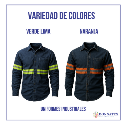 Camisa Mezclilla 8.2 Oz 100% Algodón Cinta Reflejante Amarilla (precio sin IVA)