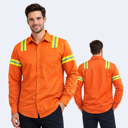 Camisa gabardina alta visibilidad varios colores cinta reflejante