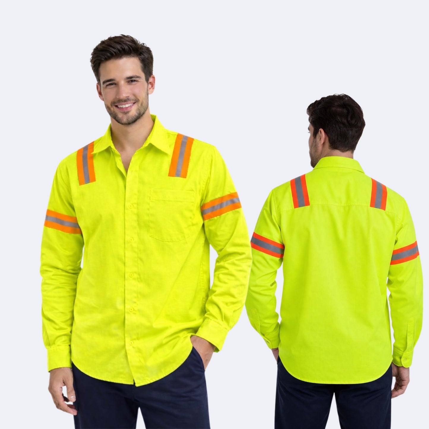 Camisa gabardina alta visibilidad varios colores cinta reflejante