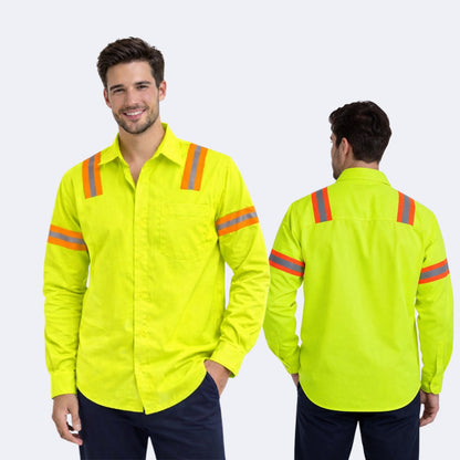Camisa gabardina alta visibilidad varios colores cinta reflejante
