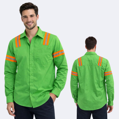 Camisa gabardina alta visibilidad varios colores cinta reflejante