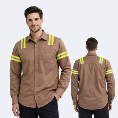 Camisa gabardina alta visibilidad varios colores cinta reflejante
