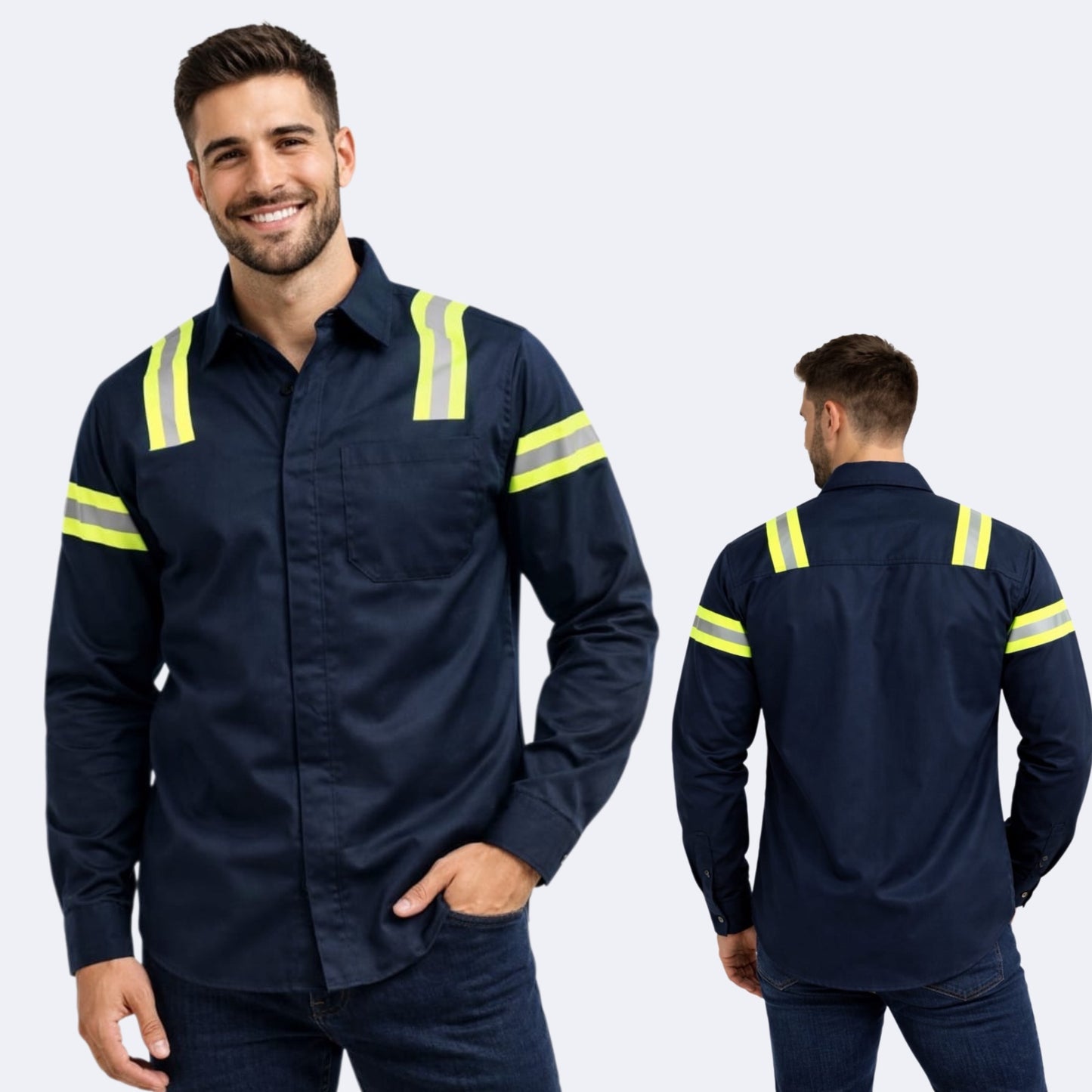 Camisa gabardina alta visibilidad varios colores cinta reflejante