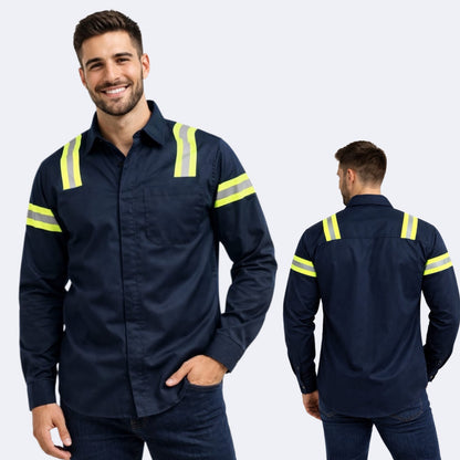 Camisa gabardina alta visibilidad varios colores cinta reflejante