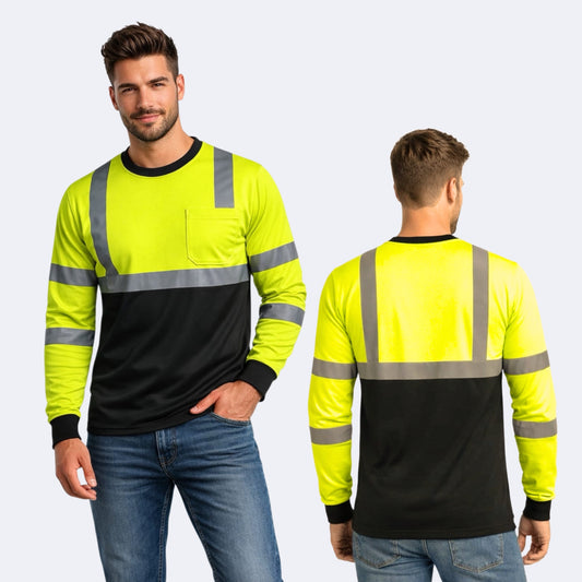 Playera combinada alta visibilidad con cinta reflejante dry fit