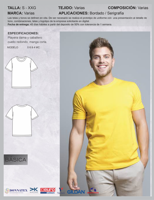 Playera para dama y caballero cuello redondo